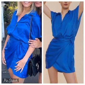 Blue Zara Satin Wrap Dress